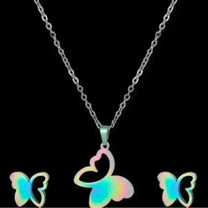 Iridescent Butterfly Necklace and Earrings